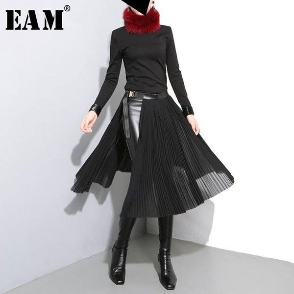 

skirts [] 2022 spring high waist solid color black pleated loose split joint half-body skirt women fashion tide jd10501