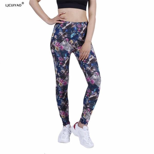 

women's leggings ljcuiyao fitness femme polyester ankle-length breathable pants women standard push up colored flowers star bottom, Black