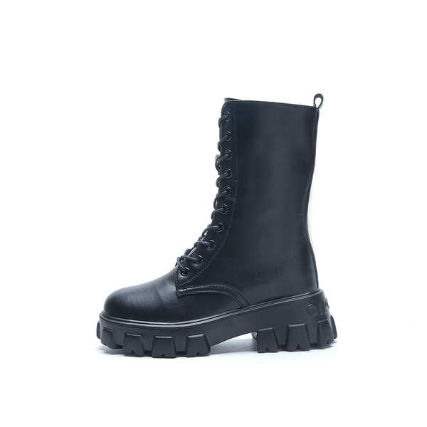 

boots 2021 lady's small women's shoes with high leather and thick soles in autumn winter, Black