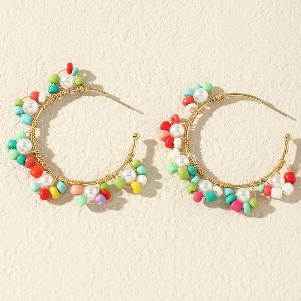 

hoop & huggie trendy romantic acrylic beaded flower earring korean style pearl earrings for women delicate accessories exquisite jewelry, Golden;silver