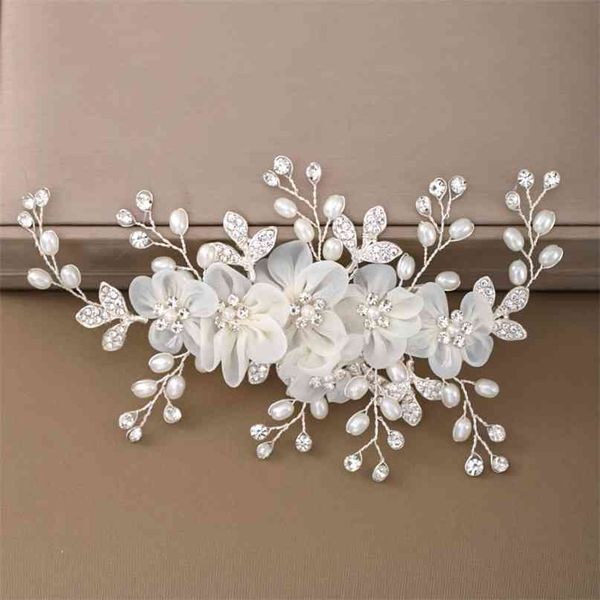 

wedding white flower hairpins headdress combs for bride women bridal tiaras jewellery 210707, Silver