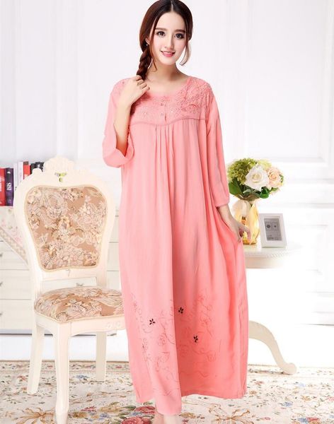 

100% cotton embroidery nightgown womens sleepwears night gown princess floral sleep shirt oversize robe dress female lingerie sleepwear, Black;red