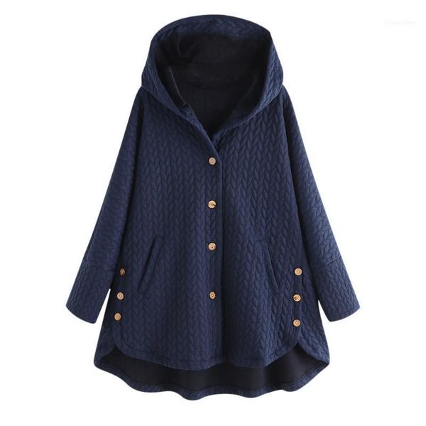 

women's wool & blends women hooded coat loose outerwear plus size long sleeves casual button pockets female jacket autumn winter warm r, Black