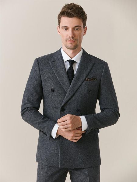 

men's suits & blazers 50% wool double breasted mens set wedding groom formal wear 2021 winter thicken warm clothing grey plus size 58, White;black
