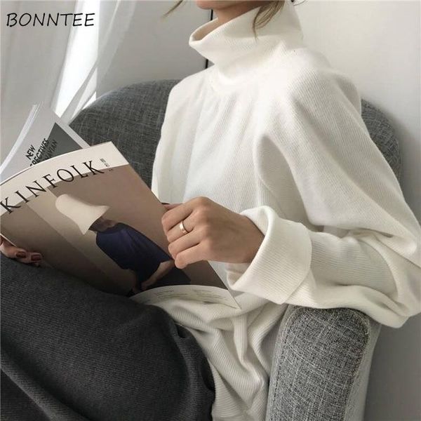 

women's sweaters turtleneck women elegant minimalist retro basic black simple ins trendy ladies knitwear all-match college femme sweate, White;black