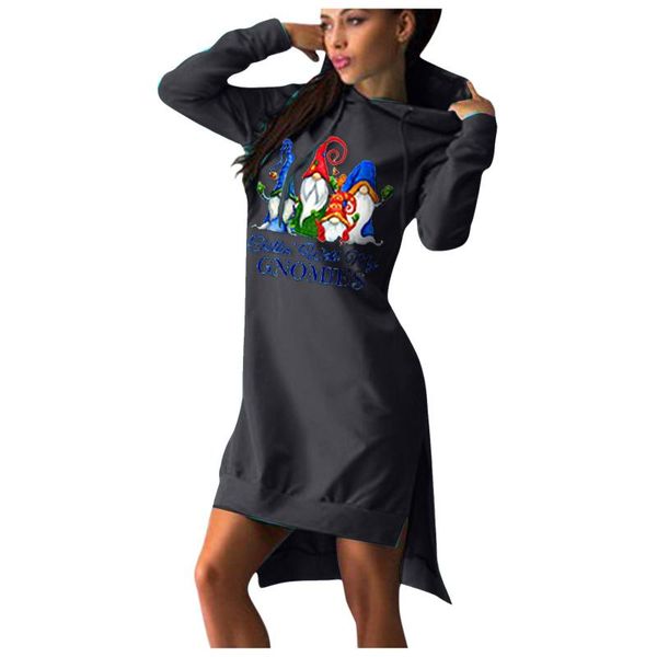 

casual dresses fashion women christmas dress loose long sleeve hoodie for multicolor printed midi robes, Black;gray