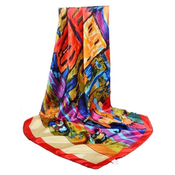 

scarves women vintage satin silk print scarf large square shawl hair wraps beach sunscreen cape 90cm, Blue;gray