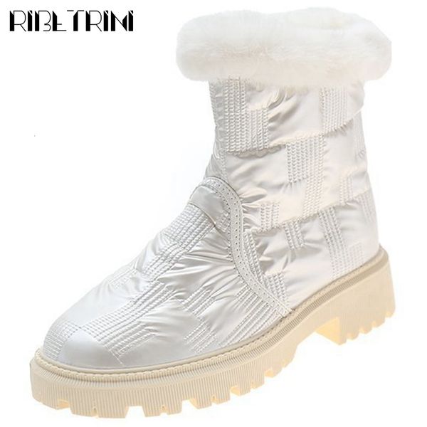 

boots brand waterproof female short plush thick fur shoes ankle women low heel winter warm boots, Black