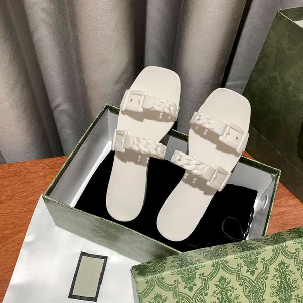 

with summer fashion simple women's shoes one word chain waterproof comfortable flat slippers sandals beach jelly, Black