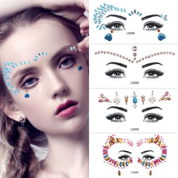 

temporary rhinestone glitter tattoo stickers face jewels gems festival music party body flash fake tattoos1