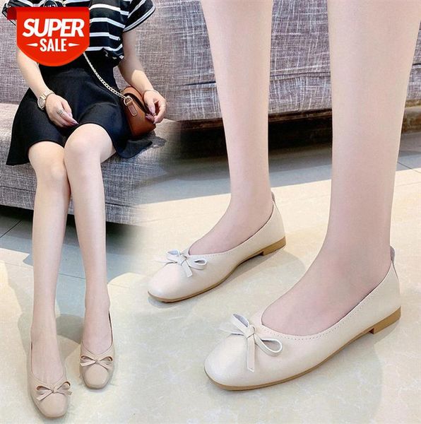 

shallow mouth square toe bow knot single shoes women women's net red flat peas ins tide #tw3q