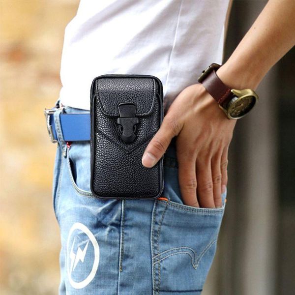 

men vintage pu leather waist bag phone pouch sport belt hip loop holster wallet carry case purse bags