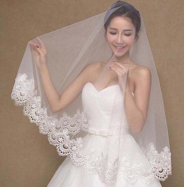 

bridal veils long wedding veil one layer tulle lace ivory 1.5m accessories, Black