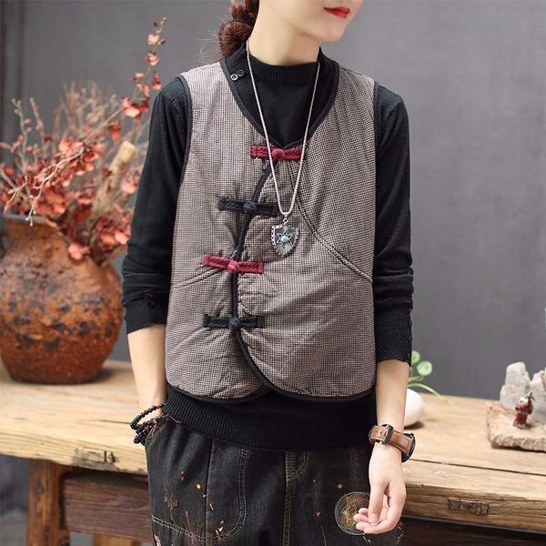

camis autumn female style gears tank vintage chess button cotton femme vest casual superior quality s613, White