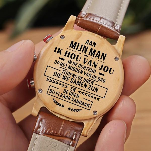 

wristwatches aan mijn man personality engraved 30m waterproof business leisure gifts watch custom men's watches, Slivery;brown