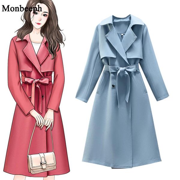 

monbeeph large size women windbreaker british style jacket female full length plus 4xl suit collar lady coat women's wool & blends, Black