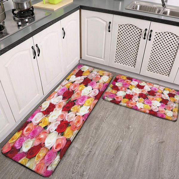 

rose flower kitchen mat anti-slip modern area rugs living room balcony bathroom printed carpet doormat hallway bath carpets