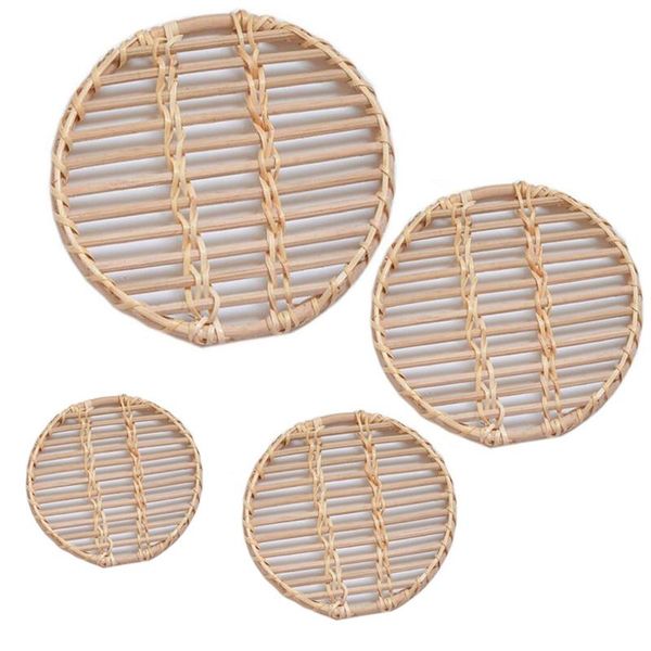 

mats & pads 4pcs natural handmade rattan pot cushion tea cup bamboo mat household and kitchen goods