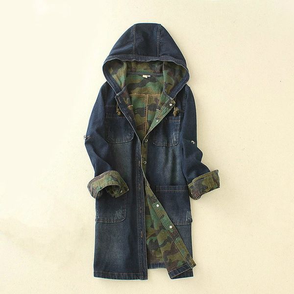 

women's hoodies & sweatshirts winter korean camouflage jacket long blue denim hooded camo slim sleeve female coat cotton streetwear win, Black