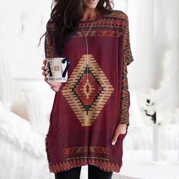 

women's t-shirt vintage geometric print t shirt women spring autumn fashion long-sleeved tshirts casual loose harajuku t-shirts pullove, White