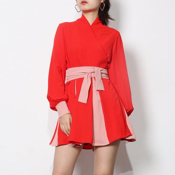 

women's jackets [ewq] korea chic casual fashion v-neck stitching system wide loose red lantern sleeve coat jacket women summer 2021 16e, Black;brown