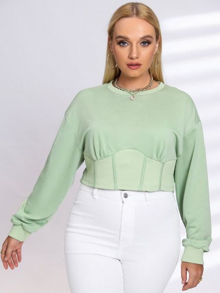 

plus solid seam sweatshirt a0xx#, Black