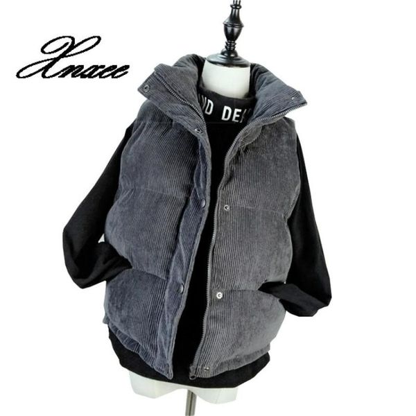 

women's vests xnxee winter fashion women thick vest coat warm short mandarin collar waistcoat corduroy cotton jacket female, Black;white