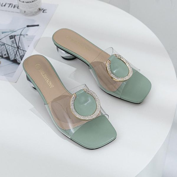 

slippers designer bling slides for girls summer shoestransparent mules high heels female size 41-43 outdoor winter non-slip, Black