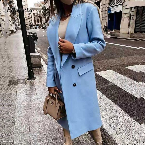 

women's wool & blends elegant double button long overcoat autumn loose turn-down collar coat lady winter fashion sleeve women outerwea, Black