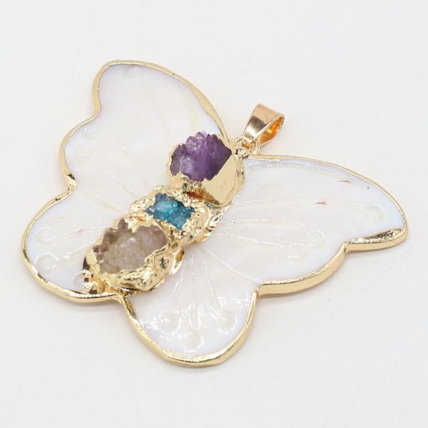 

charms natural stone shell pendants hand-carved lifelike lovely butterfly shape charm pendant for jewelry making diy necklace 40x45mm, Bronze;silver