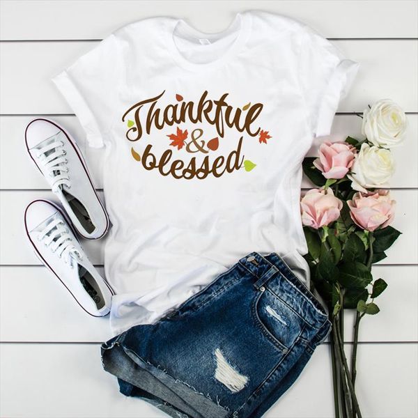 

and women lady thankful mens t shirts blessed printed ladies short sleeve loose tee female clothes graphic, White;black