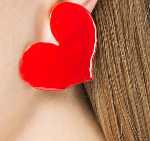 

Earrings & Necklace CSxjd 2021 Heart-shaped Red Enamel Drip Glaze Fashion Temperament Wild Personality Exaggerated Love Ear Clip, Silver