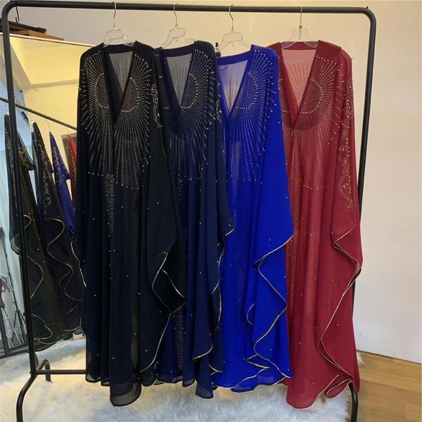 

ethnic clothing hijab abaya diamonds design batwing sleeve women hooded dress ramadan eid robe dubai kaftan gown african dashiki vkdr2124, Red