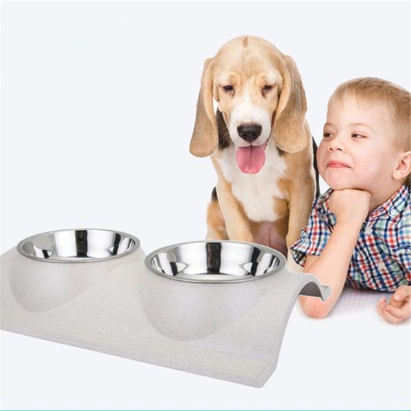

dog bowls & feeders 20pcs/lot double stainless steel bowl pet feeding feeder water station solution for puppy cats supplies dish