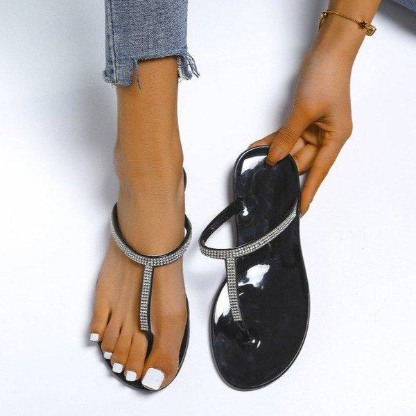 

women's shoes 2021 goddess t-shaped flip-flop sandals flat-bottomed flat-heeled jelly roman beach slippers, Black