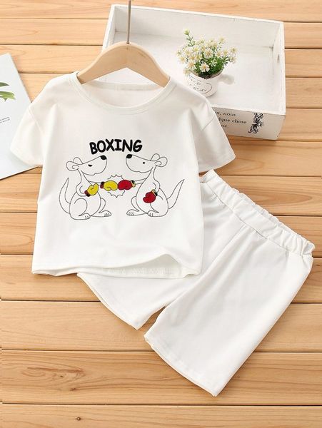 

toddler boys cartoon and letter graphic tee & shorts she, White