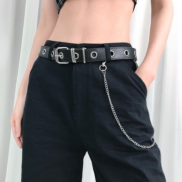 

belts punk style women pu leather fashion pin buckle jeans decorative belt chain black female waistband 2021, Black;brown