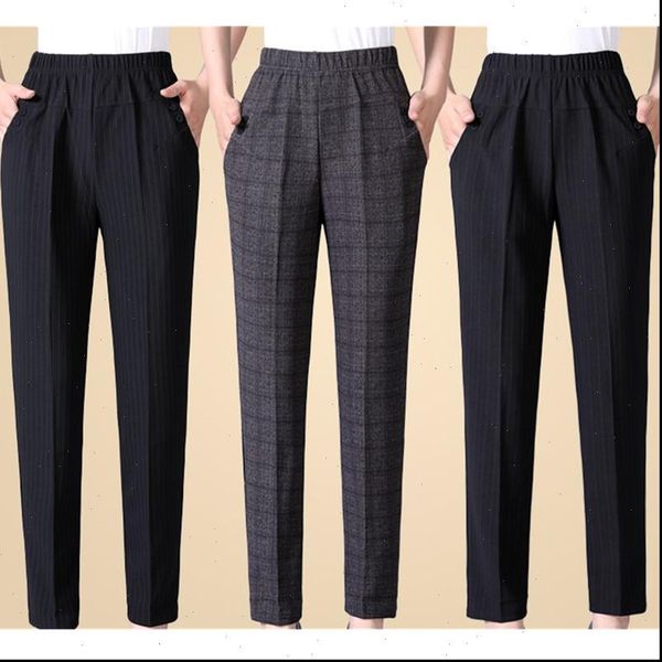 

middle aged women pants autumn winter trousers big size loose plus velvet elastic waist black female ankle length 8xl, Black;white
