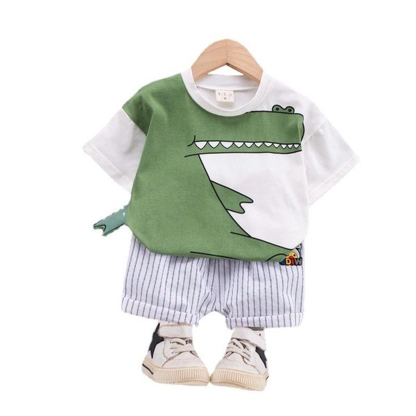 

summer baby boys fashion clothes children girls t shirt striped shorts 2pcs/sets kids infant clothing toddler cartoon sportswear sets, White