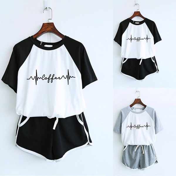 

women's tracksuits woman outfits two piece drop sleeves set short sleeve o-neck paneled t shirt shorts summer suit szorty zestawy, Gray