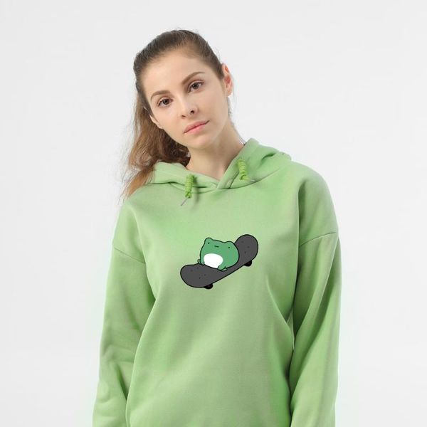 

women's hoodies & sweatshirts women kawaii cartoon skateboarding frog graphic oversized sweatshirt pullover harajuku warm long sleeve, Black
