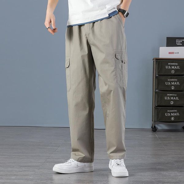 

men's pants spring autumn mens cargo casual man pant baggy regular cotton trousers male combat tactical camouflage multi pockets, Black