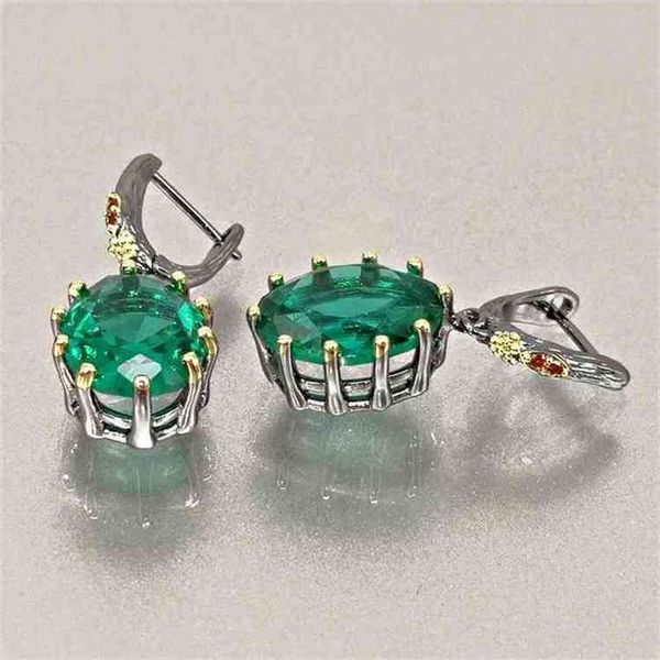 

dreamcarnival1989 big green drop earrings for women delicate fine cut dazzling cubic zircon bridal jewelry selling we4034-a, Golden;silver