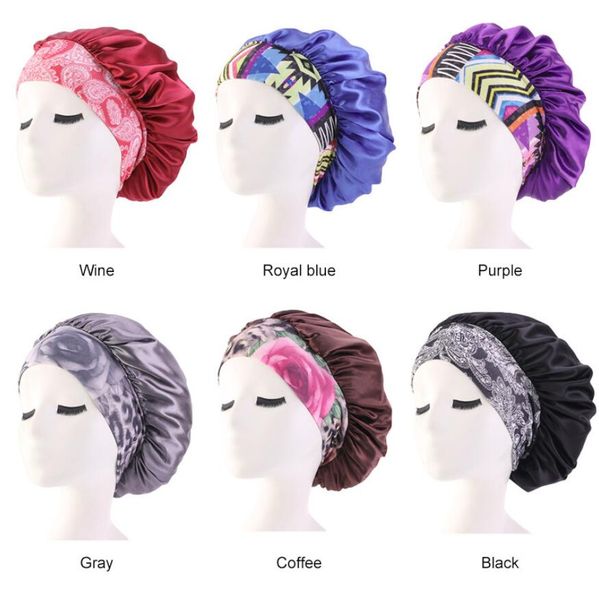

luxury wide band satin bonneth hat comfortable night sleep cap hair loss, Blue;gray
