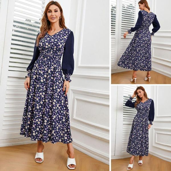 

ethnic clothing women vintage elegant floral print long dress high waist islamic middle east dubai ramadan arab abaya v-neck muslim, Red