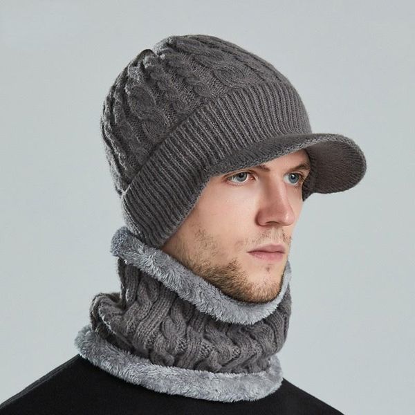 

beanies winter men hat outdoor ear protection warm thick bicycle knitted cap scarf windproof visors baseball male