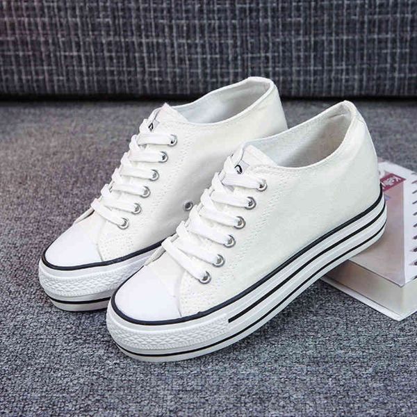 

dress shoes fashion chunky sneakers woman increase within 6cm lace up comfy canvas women shallow rubber female footwear womans dim, Black