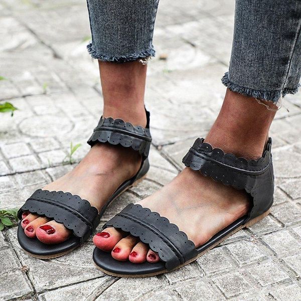 

sandals women retro flats summer for open toe beach shoes female zipper casual platform sandalias mujer plus size 42 43, Black