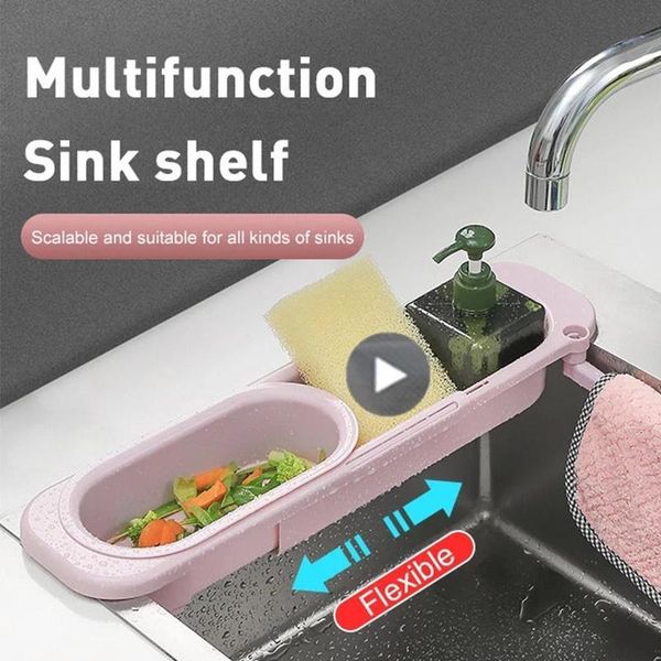 

sink shelf kitchen storage rack soap sponge drain basket faucet holder adjustable bathroom organizer case & organization