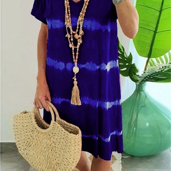 

short 2020 summer women's sleeve v-neck tie dyed dress, White;black